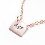 Square Hand Stamped Initial Necklac..