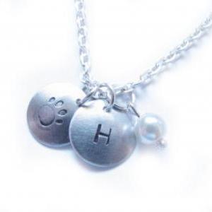2 Dome Initial Necklace Hand Stamped Pendant..