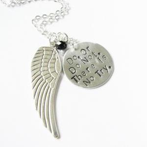 Angel Wing Hand Stamped Necklace An..