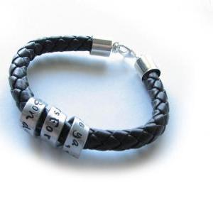 Braided Spiral Leather Bracelet Unisex Men Custom..