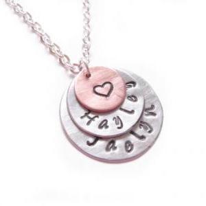 Triple Hand Stamped Necklace Personalized Engraved..