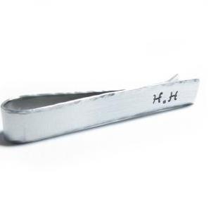 Hammered Edge Initial Tie Clip Bar Hand Stamped..