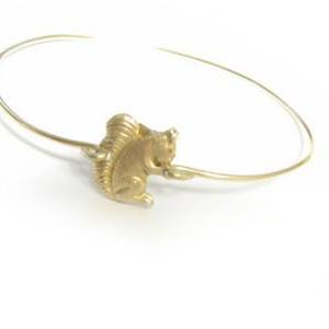 Squirrel Bangle Bracelet Gold Brass Wire Wrapped..