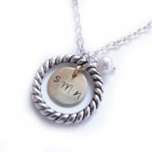 Personalized Nitial Necklace Hand Stamped Circle..