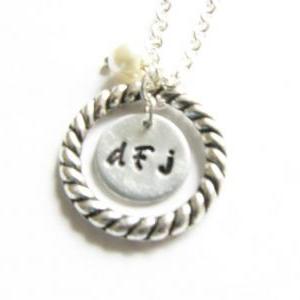 Personalized Nitial Necklace Hand Stamped Circle..
