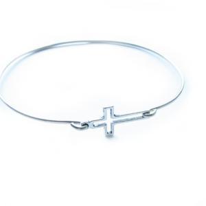 Sideway Silver Cross Bracelet Bangle In Your Size..
