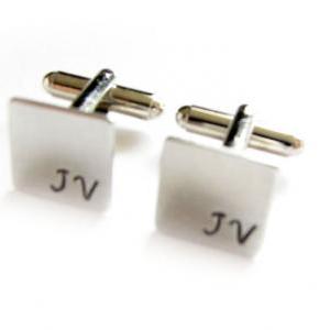 Square Initial Cufflinks Hand Stamped Men Cuff..