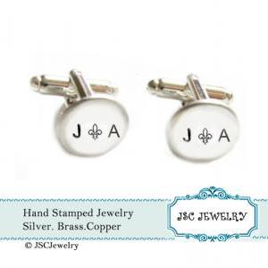 Fleur Di Lis Initial Cufflinks Hand Stamped French..
