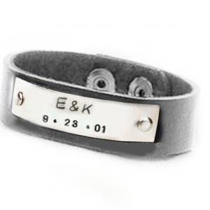 Customize Leather Bracelet Riveted Hand Stamped..