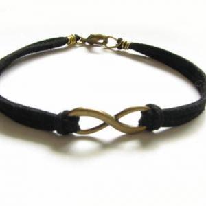 Knot Infinity Bracelet Wire Wrapped Black Leather..