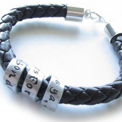 Braided Spiral Leather Bracelet Unisex Men Custom..