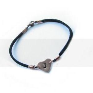 Copper Heart Bracelet Custom Hand Stamped Initial..