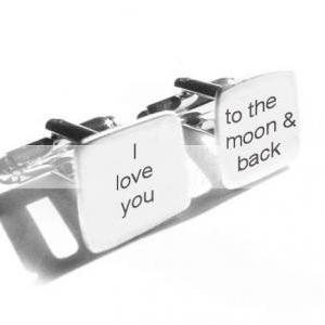 Love You To Moon Cufflinks Square Hand Stamped..