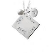 Square Hand Stamped Necklace Personalized Jewelry Initial Pendant Charm Engraved Birthday Gift