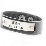 Customize Leather Bracelet Riveted Hand stamped Cuff Black Leather engraved Jewelry Birthday