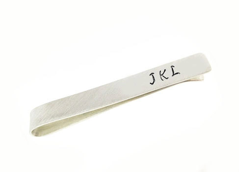 Hammered Initial Tie Clip Bar Personalized Hand Stamped Monogram Men Father Unisex Gift Wedding Birthday