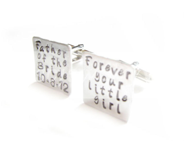 Father Of The Bride Cufflinks Forever Your Girl Square Hand Stamped Wedding Personalized Gift Men Cuff Links Birthday