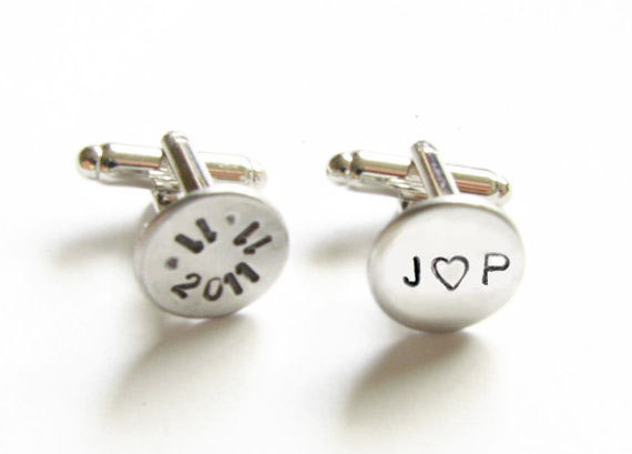 Sterling Silver Initial Cufflinks Metal Hand Stamped Wedding Cuff Links Personalized Keepsake Gift For Father Groom Men Wedding Birthday