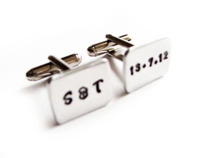 Square Initial Date Cufflinks Hand Stamped Cuff Links Personalized Engraved Gift Father Groom Men Wedding Birthday