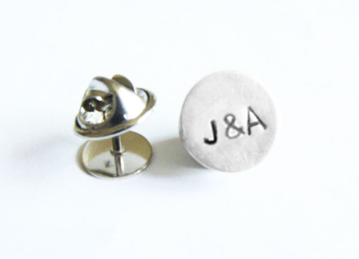 Initial Tie Tack Monogram Lapel Pin Personalized Custom Accessory Gift For Groom Man Father Dad Groomsman Tux Studs