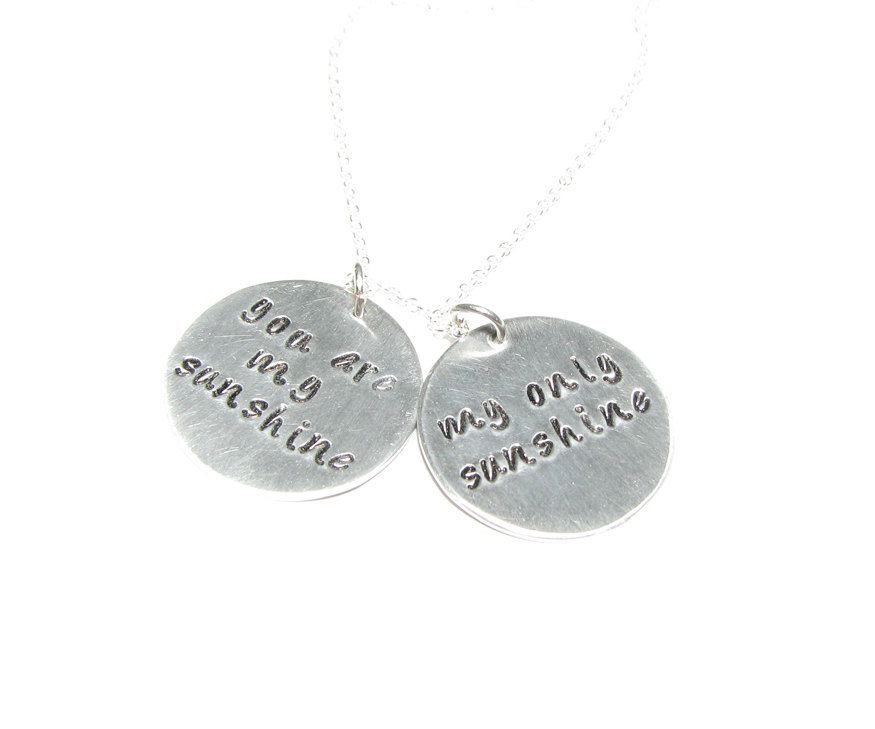 2 Sunshine Necklace You Are My Sunshine My Only Sunshine Hand Stamped Pendant Engraved Personalized Gift Wedding Birthday