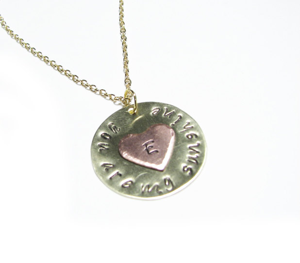 Sunshine Heart Necklace You Are My Sunshine Hand Stamped Initial Copper Pendant Chain Birthday