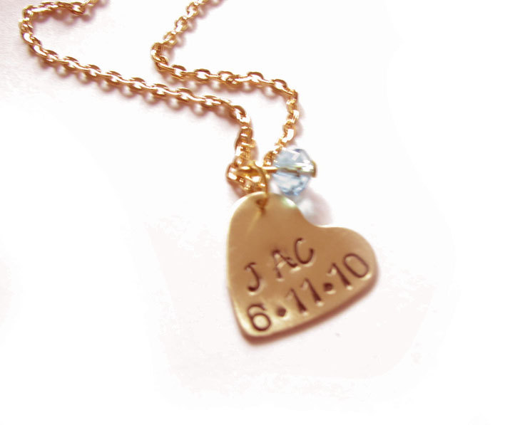 Heart Stamped Necklace Personalized Hand Stamped Custom Pendant Chain Pearl Charm Wedding Birthday
