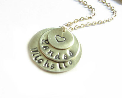 Triple Hand Stamped Necklace Custom Personalized Engraved Pendant Mother Birthday Wedding