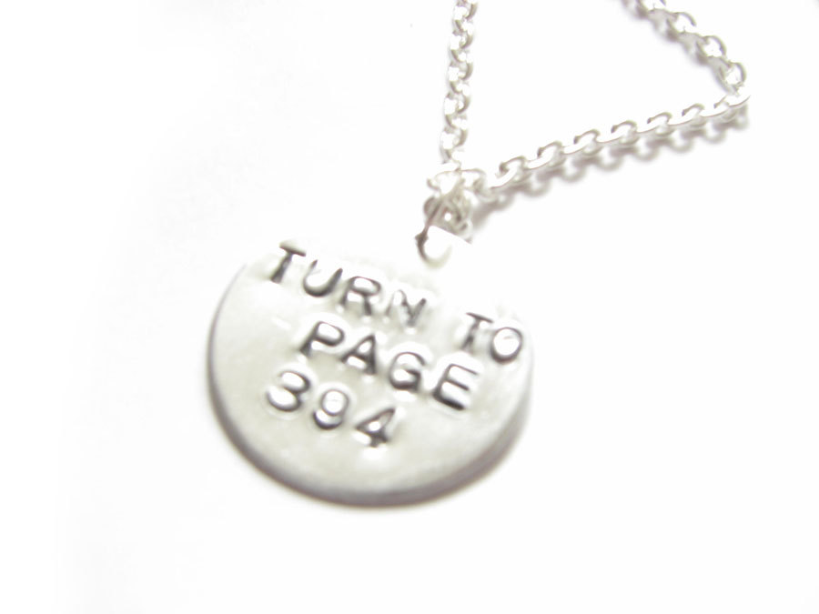 Turn To Page 394 Harry Potter Necklace Hand Stamped Pendant Chain Birthday