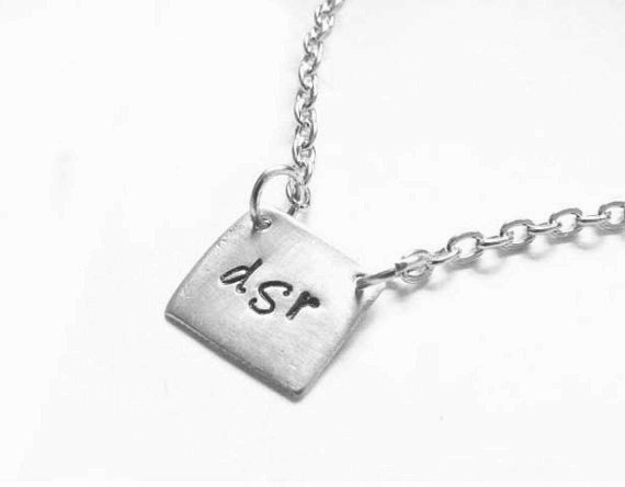 Square Hand Stamped Initial Necklace Personalized Monogram Engraved Jewelry gift birthday wedding