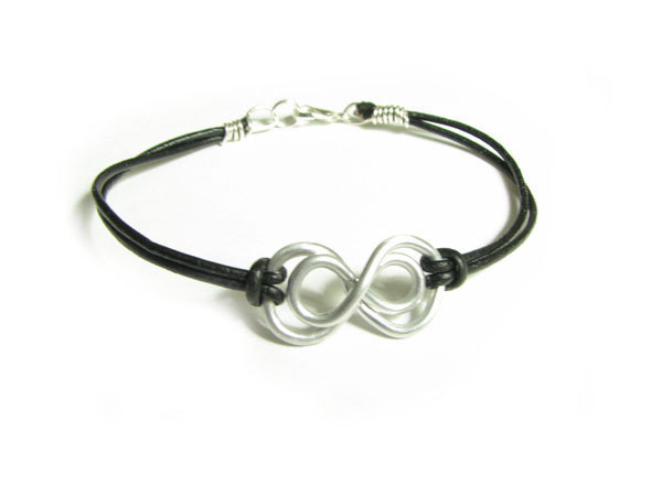 Double Infinity Bracelet Wire Wrapped Black Leather Suede Jewelry
