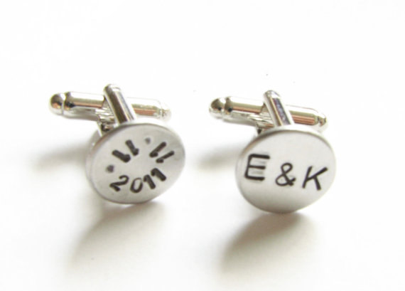 Initial Date Hand Stamped Wedding Men Cufflinks Personalized Engraved Gift Cuff Links Wedding Birthday Christmas In July