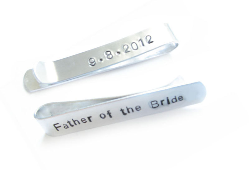 Father Of The Bride Groom Tie Clip Personalized Hand Stamped Aluminum Custom Wedding Date Men Dad Gift Keepsake