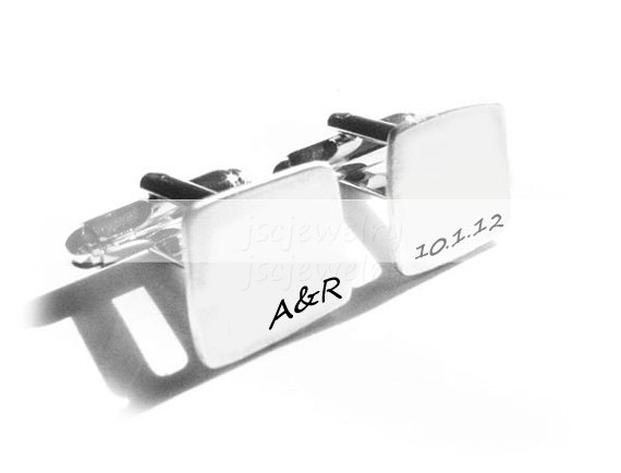 Men Cufflinks Square Initial Metal Hand Stamped Initial Date Cufflinks Personalized Keepsake Gift Engraved Custom Wedding Cuff Links