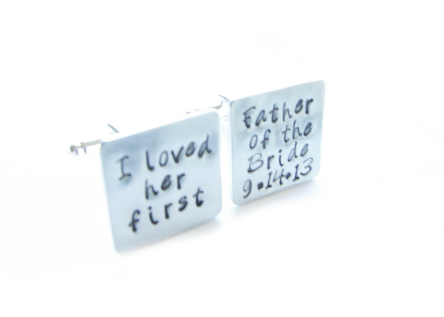 Father Wedding Cufflinks Square Father Of The Bride Or Groom Hand Stamped Wedding Personalized Gift Men Cuff Links Birthday Dad Daddy