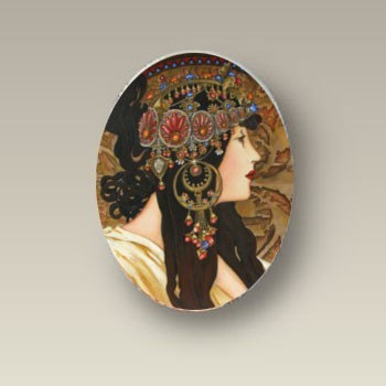 Brunette Art Nouveau Alphonse Mucha Brunette Porcelain Cabochon Findings Supply