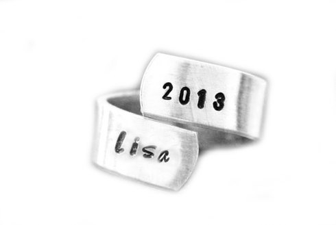 Bypass Hand Stamped Ring Personalized Custom any ring size Jewelry gift for her mother friend sister