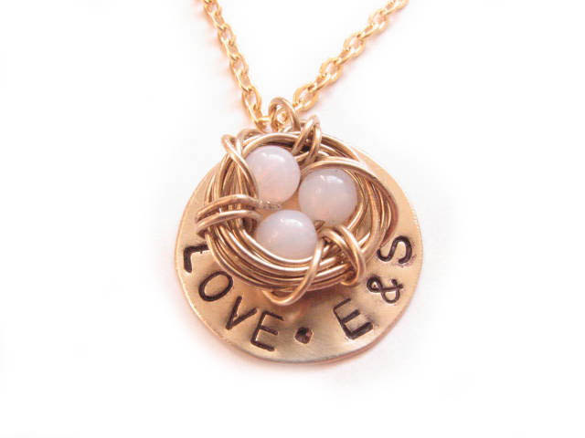 Bird Nest Necklace Customize Hand Stamped Wire Wrapped Pendant Personalized Gift For Mother Wedding Birthday