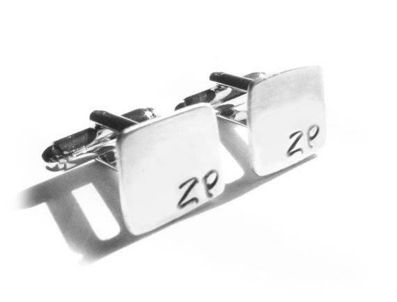 Square Initial Cufflinks Hand Stamped Men Cuff Links Personalized Gift Engraved Father Wedding Birthday