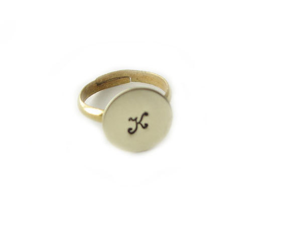 Personalized Initial Ring Brass Hand Stamped Jewelry Birthday Gift Engraved