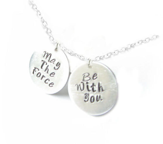 Star Wars Hand Stamped Necklace May The Force Be With You Custom Engraved Pendant Birthday Wedding